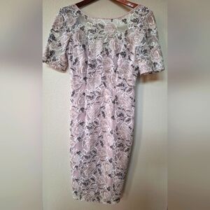Adrianna Papell Suzette Knee-length Taupe Embroidered Dress Womens Size 2